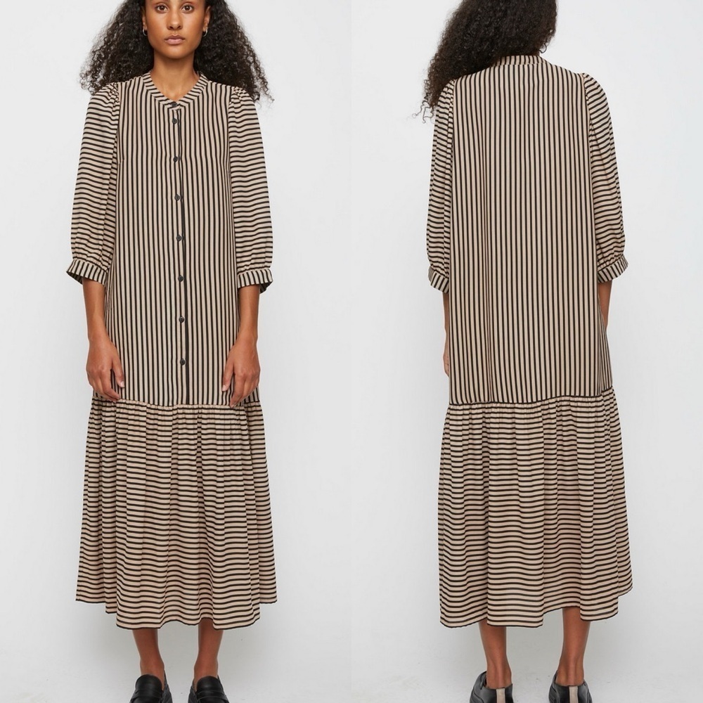 JUST FEMALE Colorado black tan striped maxi dress